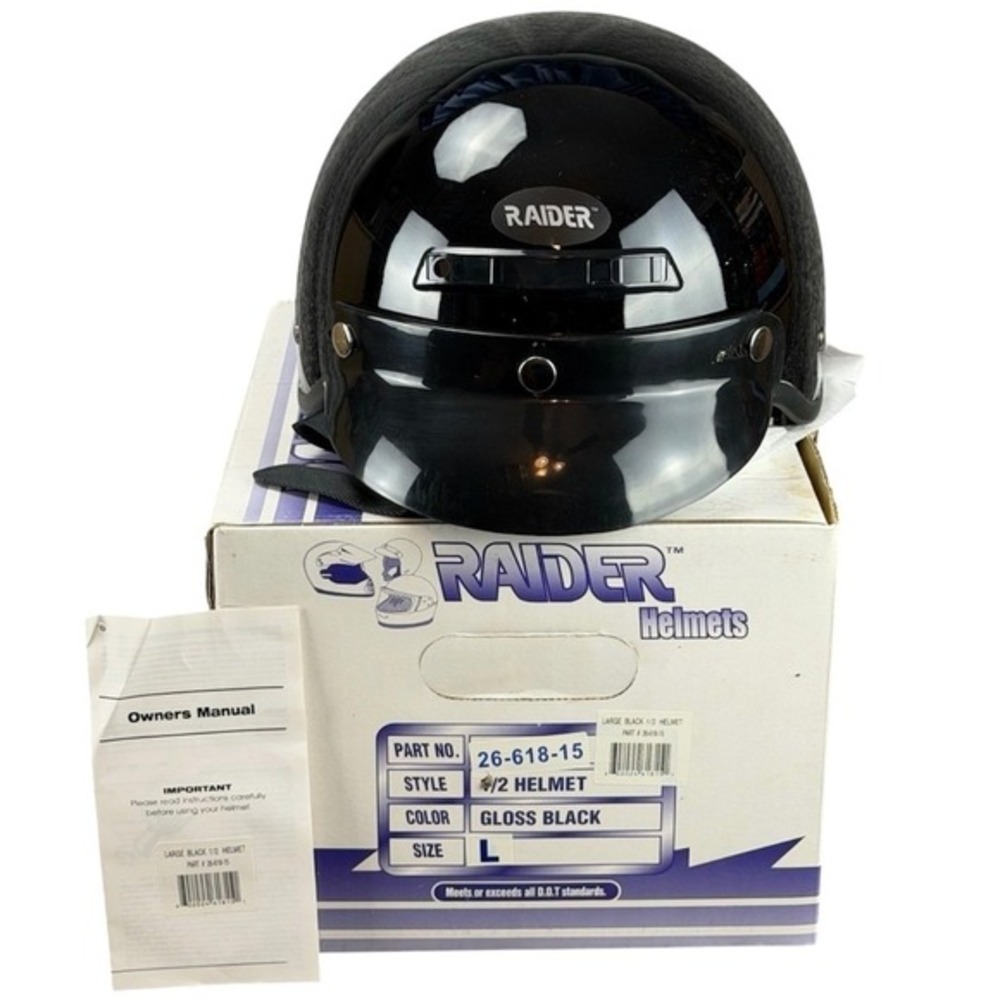 NEW RAIDER Black Glossy Large 1/2 Helmet Motorcycle DOT‎ Approved 26-618-15